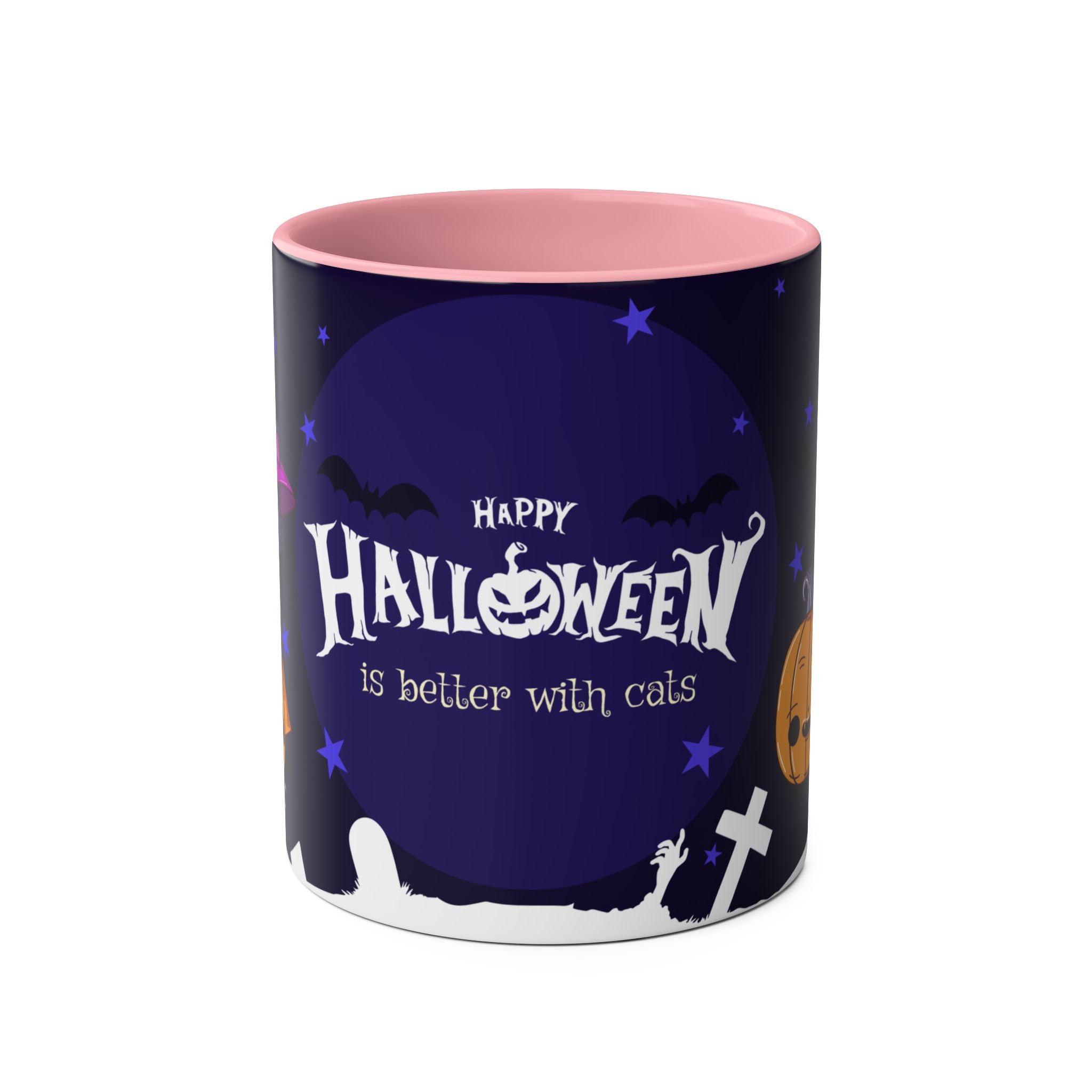 Happy Halloween with Witch's Cats | Two-Tone Coffee Mugs